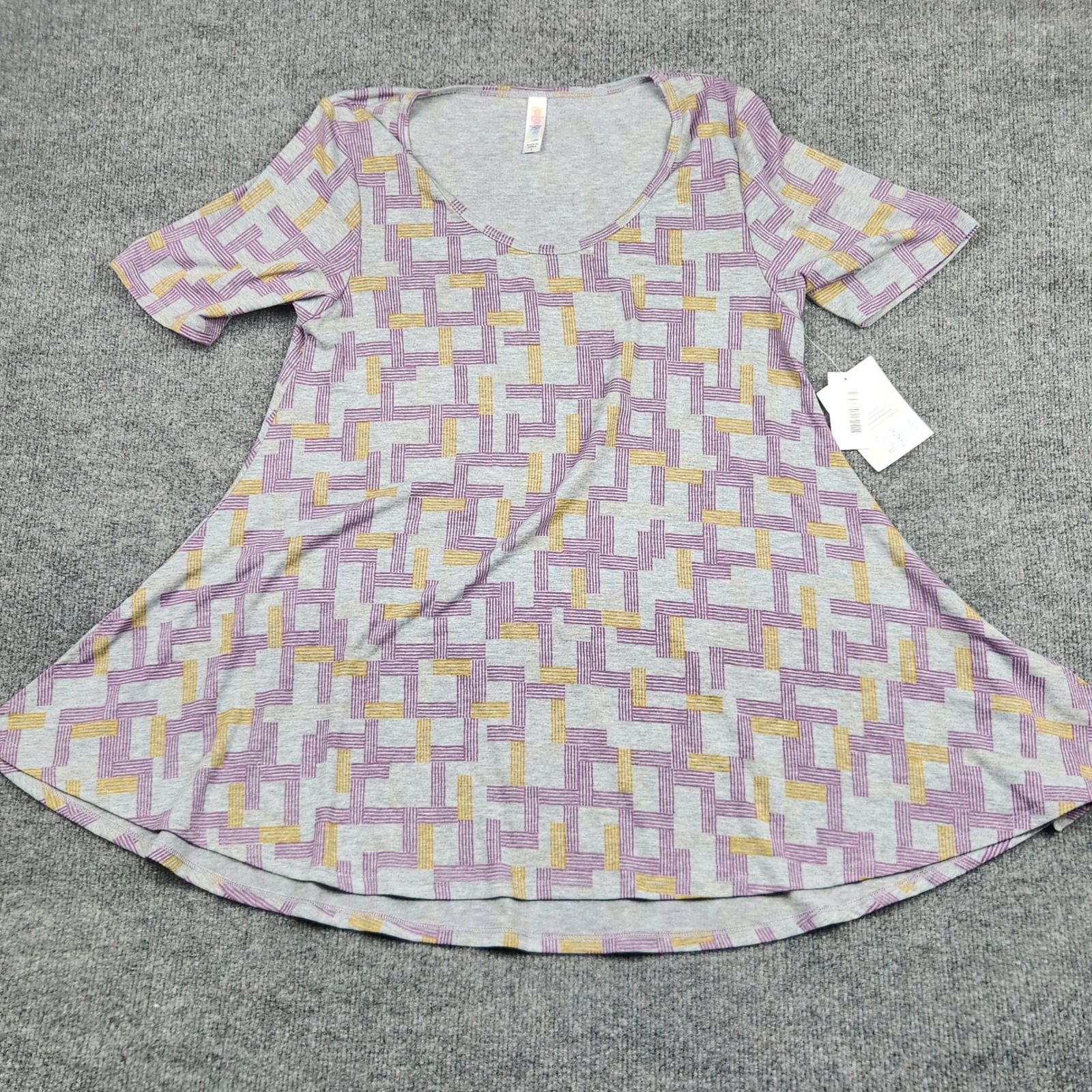 Lularoe Perfect T Womens Small Grey Purple Yellow Geometric Swing Tunic Top Nwt